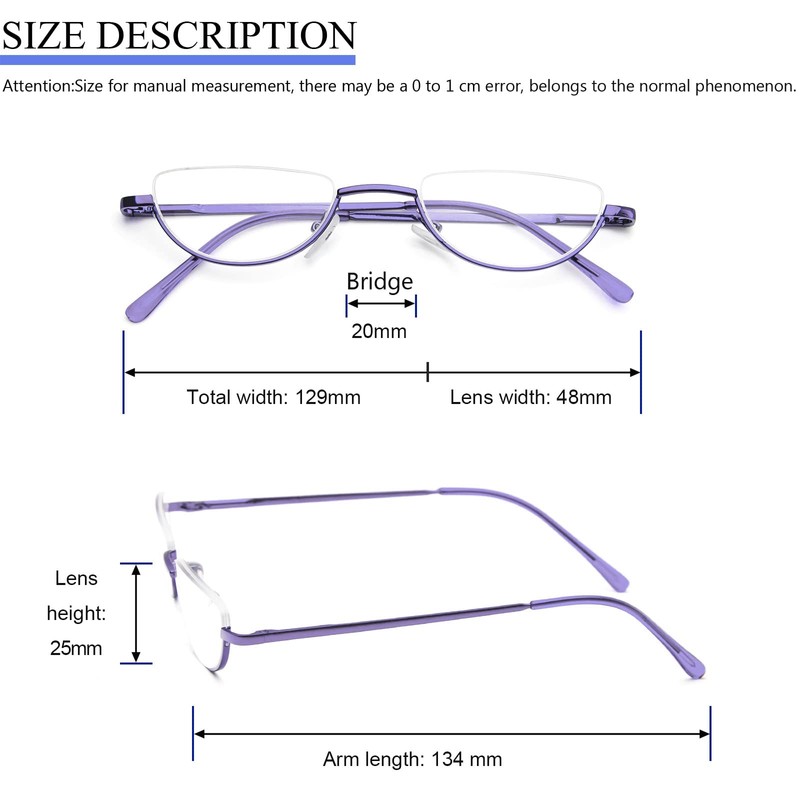 REAVEE 2 Pack Retro Designer Half Frame Reading Glasses for