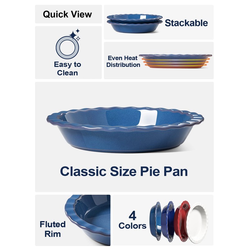 LE TAUCI Ceramic Pie Dish for Baking, 9 Inches Pie