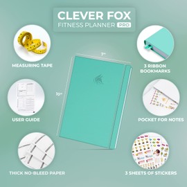 Clever Fox Fitness Journal PRO – Daily Workout Planner with Meal Planner & Habit Tracker – Gym Exercise Log Book for Women & Men – Fitness Planner Notebook – Lasts 6 Months, 7x10” - Turquoise