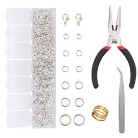 EuTengHao 1504 piezas de anillos abiertos y cierres de langosta kit de herramientas de reparación de joyas con alicates de joyería, pinzas de abridor de anillos de salto, accesorios para la fabricación de collares (plata brillante)