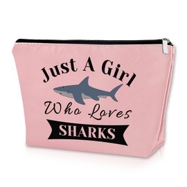 Shark Gifts for Shark Lovers Pink Makeup Bag Shark Themed Gifts for Girls Daughter Niece Cosmetic Bag Sharks Week Gift Animal Lover Gifts for Adults Graduation Christmas Gifts Travel Pouch