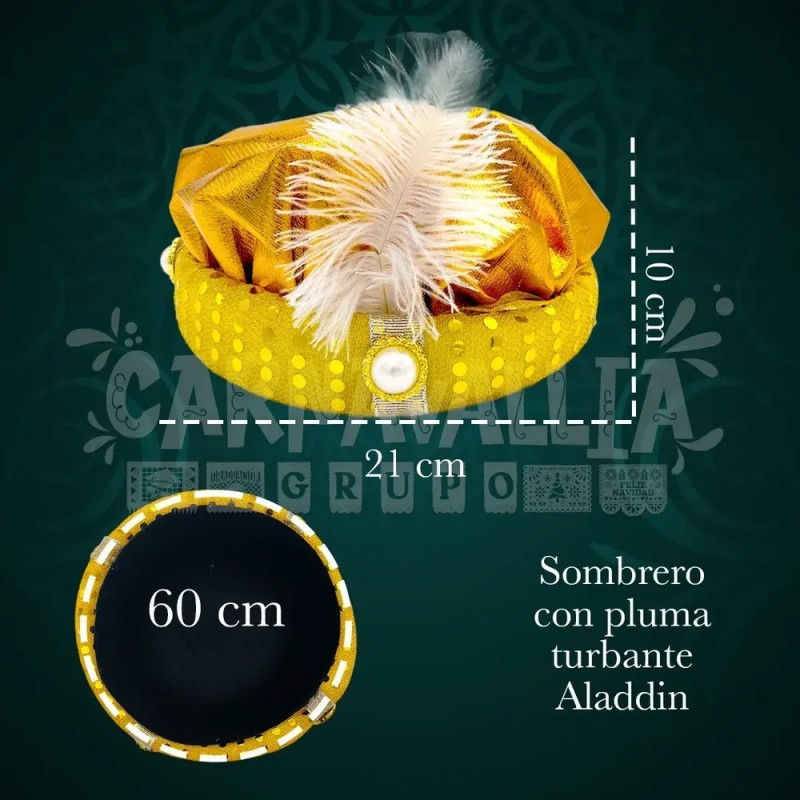 Sombrero Aladdin Turbante Dorado Perlas Cosplay Disfraz Acce Dorado