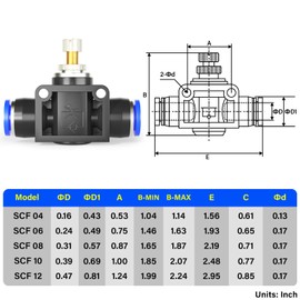 TAILONZ PNEUMATIC Air Flow Control Valve with Push-to-Connect Fitting, in-Line Speed Controller Union Straight - 6MM Tube OD x 6MM Tube OD LSA-6 （Pack of 5）