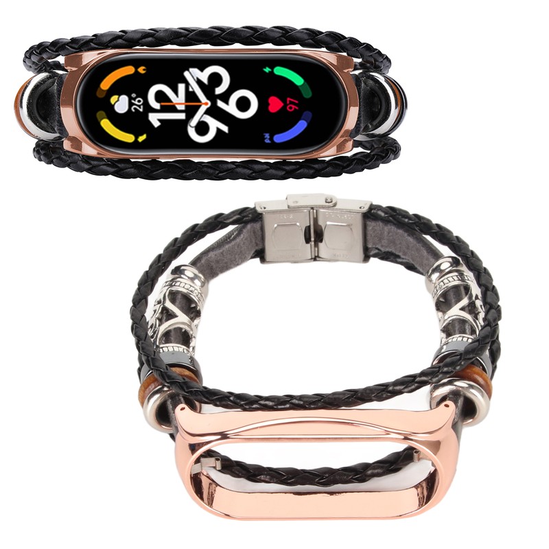 Leather Strap for Xiaomi 7 NFC Bracelet Metal Buckle Ethnic
