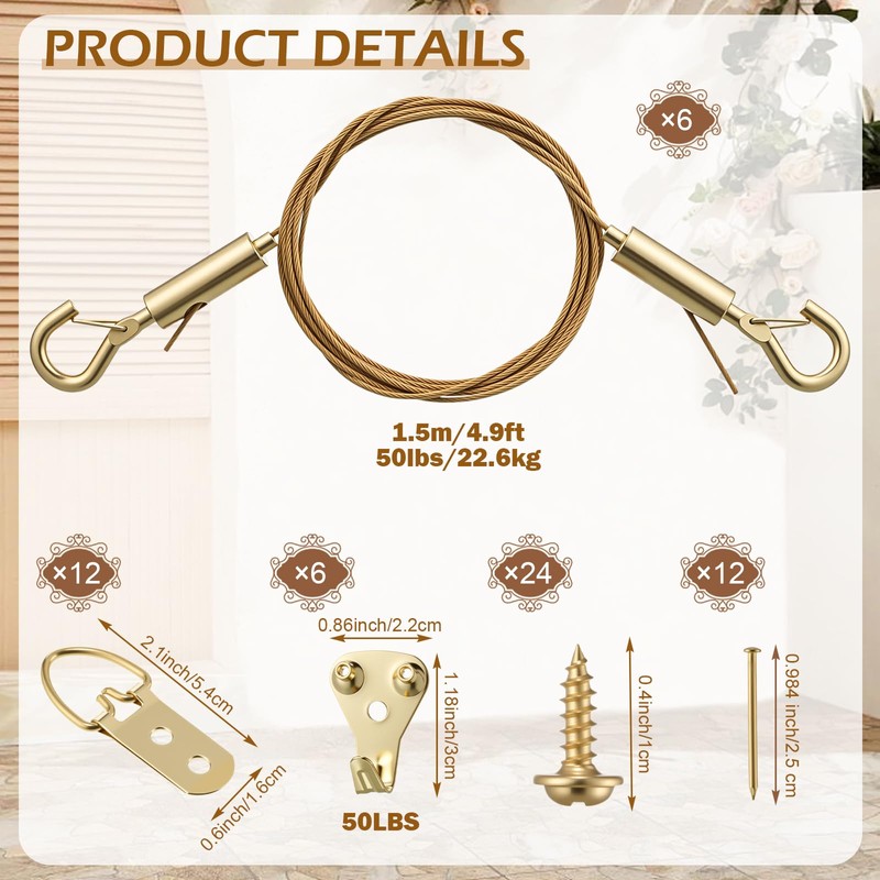 Otoolling 6 Set Picture Wire Hanging Kit, Supports up to