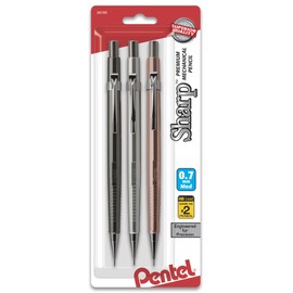 Pentel Sharp Mechanical Pencil 0.7Mm Metallic Barrels, Assorted Colors, Pack of 3 (P207MBP3M)