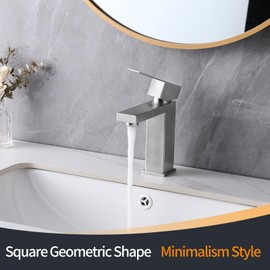 KUZOR 1PC 304 Stainless Steel Bathroom Faucets 5-Minute Installation, Single Hole Bathroom Sink Faucet Easy to Handle - for Modern Bath/Vanity/RV - 6.69 Inch Height, 24.9 Oz Weight - Brushed Nickel