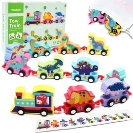 Montessori Toys for 1-3 Year Old Boy Girls, Train Set for Kids Gifts for 1-3 Year Old Toddler Toys Wooden Dinosaur Toys for Boys Age 2-4 Educational Learning Toys for Kids Toddlers Birthday Presents