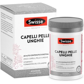 SWISSE Capelli Pelle Unghie - Integratori per Capelli, Pelle e Unghie con Vitamina C Biotina Cardo Mariano, 60 Compresse - Zinco Integratore Capelli, Formazione Collagene e Unghie Sane - Made in Italy