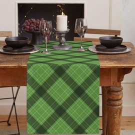 Dining Table Runner Dresser Scarf Linen Burlap Fabric,St. Patrick's Day Traditional Irish Green Buffalo Plaid Washable Table Runners 90 Inches Long for Farmhouse Home Kitchen Wedding Party Decor