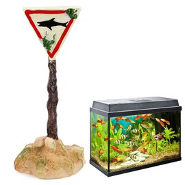 Aquarium Decoration, Resin Shark Warning Sign Funny Fish Tank Ornament Decoration Aquarium Accessories Aquarium Landscape for Underwater Decoration, Aquarium, Fish Pond (White)