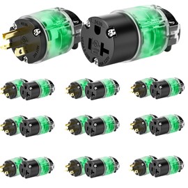 Yomiuwo 10 Set Lighted 5-20 Amp 125Volt Extension Cord Ends Connector Extension Cord Repair Female End, Straight Blade Cord End Replacement,NEMA 5-20P & 5-20R, 2 Pole 3Wire Grounding , UL-Listed