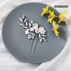 Easedaily - Horquilla para el pelo para novia, diseño de flores y perlas, color plateado