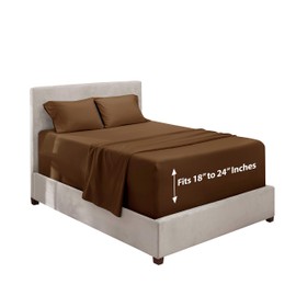 Hearth & Harbor Extra Deep Pocket Full Sheets - 4 Piece Luxury Full Sheet Set Fits Up to 24" Mattress - Ultra Soft, Breathable, Chocolate Brown