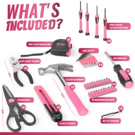 TIVORO Pink Tool Kit for Women – 39-Piece Home Repair Set for Apartment, Dorm, Office, First Homes & Gift Giving