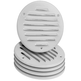 HVAC OV 4 Inch (Inner) Pack of 5 White Stainless Steel Round Soffit Air Vent Cover, Register Vent Deflector, HVAC Louvered Grille with Mesh Screen, Bathroom Home Office Kitchen - 5 Inch (Outer)