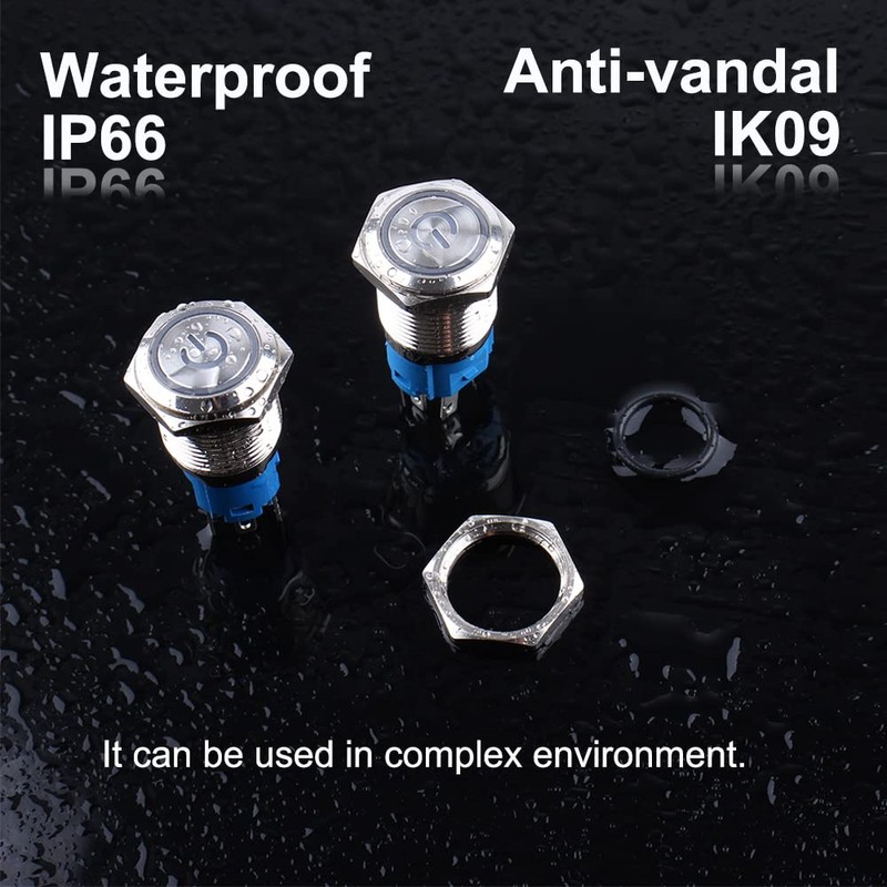 DMWD 5Pcs 19mm Metal Latching Push Button Switch Waterproof 12V-24V