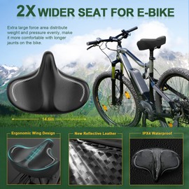 GINEOO Oversized Bike Seat, Extra Wide Comfort Pure Memory Foam Bicycle Seat Cushion, Compatible Saddle Replacement with Electric Bike, Exercise, Cruiser, Road Bike for Men & Women (Black)