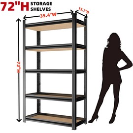 BEESTMUEBLE Kitchen Storage Shelves, 5-Tier Heavy Duty Kitchen Shelves, Adjustable Metal Shelf for Kitchen, Shelf Storage Units, 35.4” W × 15.7” D×72” H, Black