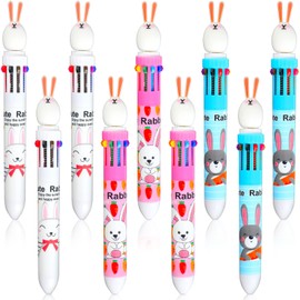 Marspark 12 Pcs Easter Bunny Pens 10 in 1 Cute Rabbit Back to School Gift Kawaii Cartoon Shuttle Ballpoint Retractable Multicolor Pen 0.5 mm for Kids Students Gift Office Supplies
