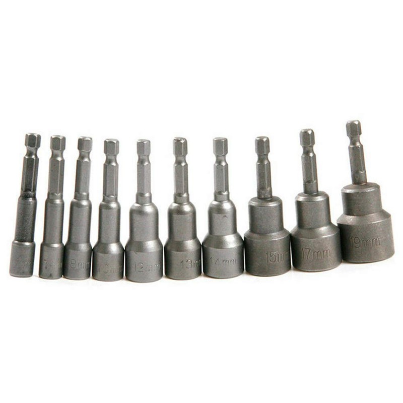 10PCs Magnetic Nut Driver Bit 1/4" Hex Socket Set 6-19mm