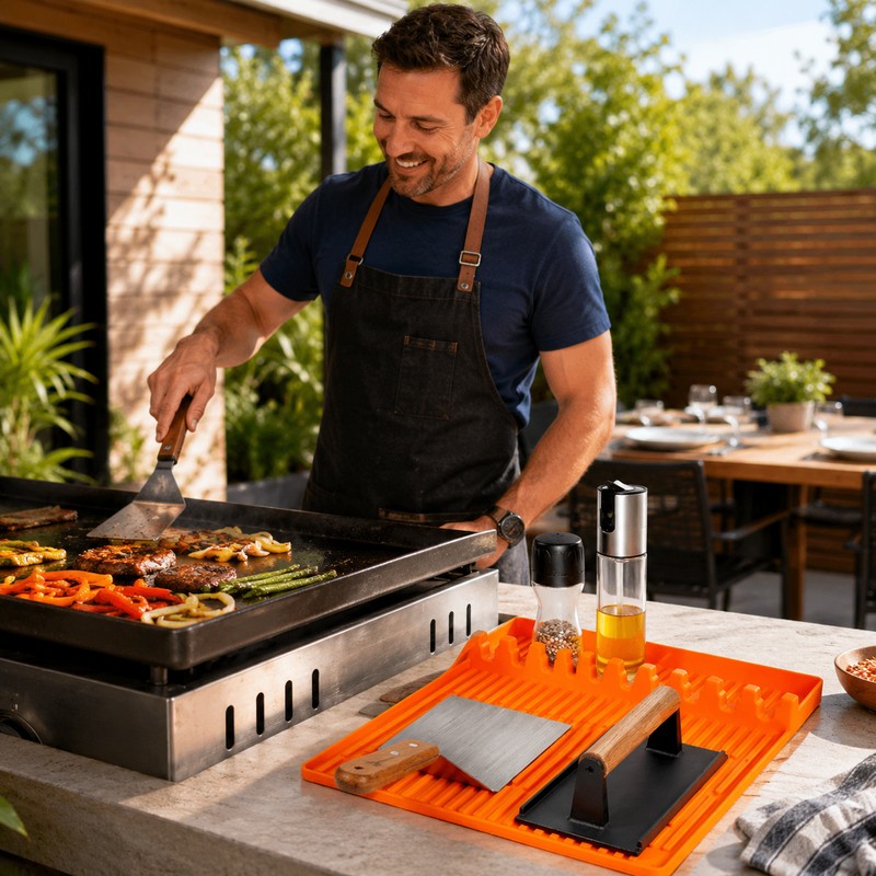 Silicone Griddle Tool Mat for BBQ Cooking – Heat-Resistant Spatula