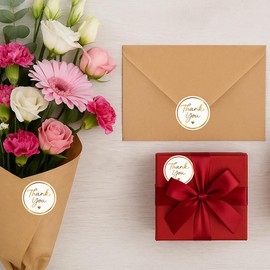1.5" Gold Thank You Stickers, 200 Pcs Self-Adhesive Envelope Seals Sticker for Packaging, Small Business, Wedding, Party