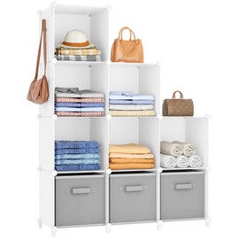 HOMIDEC Closet Organizers and Storage, 9 Cube Storage Organizer, Portable Closet Organizer Cubes Shelves for Clothes, Bedroom, Kids Room, Bathroom, Wardrobe, White