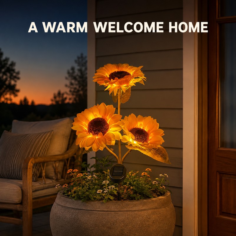 3-Head Solar Sunflower LED Garden Light with Warm Lighting