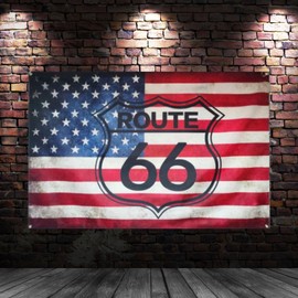 Tapestry Flag Flag ROUTE Route 66 American American Casual Miscellaneous Goods Interior Decoration (Approx. 34.6 x 22.8 inches (88 x 58 cm) Size Small
