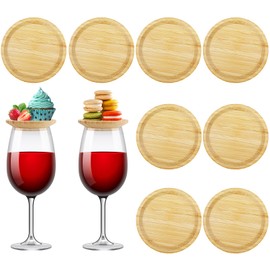 Gabotrie 10 Pcs Wine Glass Charcuterie Topper, 4" Mini Charcuterie Boards, Bamboo Round Wine Glass Topper Coasters Plate, Bamboo Glasses Covers for Family Gatherings Party Bars Supplies