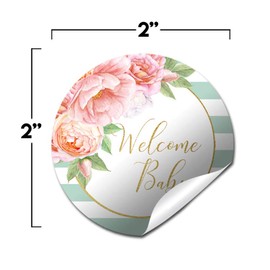 Aqua & Peony Watercolor Floral Baby Sprinkle Baby Shower Thank You Sticker Labels, 40 2" Party Circle Stickers by AmandaCreation, Great for Party Favors, Envelope Seals & Goodie Bags