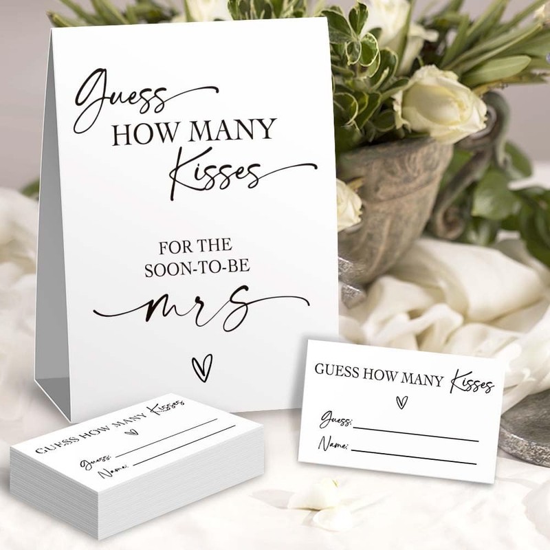 Guess How Many Kisses Bridal Shower Game, 1 Sign &
