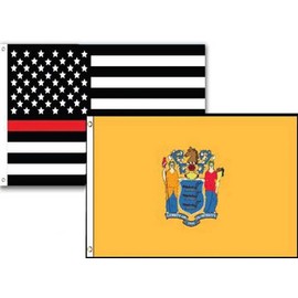 2x3 USA Fire Thin Red Line New Jersey State 2 Pack Flag Wholesale Combo 2'x3'