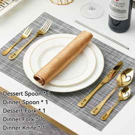 WORTHBUY Flatware Set Portable Dinner Knives Forks Spoon Silverware Set Stainless Steel Flatware 5 Pieces Untensils Tableware Dishwasher Safe