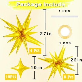 20 Pcs Star Balloons 27”22”Explosion Star Foil Balloons- 12 Point Star Balloons,Gold Spike Balloons and Four Pointed Star Balloos for Party Supplies Christmas Birthday Wedding Photo Booth (Gold)