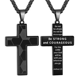 GLITTO Soccer Cross Necklace for Boys Men Stainless Steel Pendant Chain Religious Christian Baptism First Communion Confirmation Stuff Gear Accessories Christmas Jewelry Gifts Joshua 1:9 Black