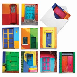 The Best Card Company - 10 Blank Note Cards Boxed (4 x 5.12 Inch) - Architecture, Assorted All Occasion Cards - Rainbow Doors M4622OCB-B1x10