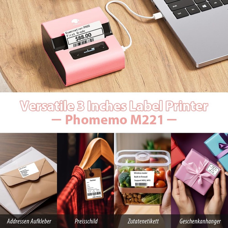 Phomemo M221 Label Printer Set, Thermal Bluetooth Label Printer, Labelling