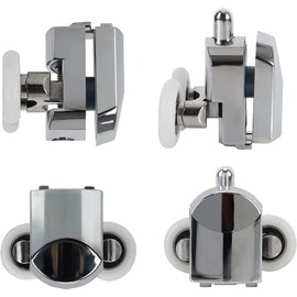 YUANQIAN Shower Door Roller, 4 Pieces Double Shower Door Roller, Silver, 23mm Diameter, 4-6mm Glass Thickness, 18mm Spacing, Plastic, Zinc Alloy