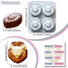 2 Pack Lion Head Silicone Mold, 4 Cavity 3D Male Lion's Head Shape Molds Tray DIY Baking Decorating Tools for Chocolate Gummy Candy Jello Fondant Dessert Resin Clay