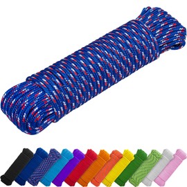 TECEUM Rope – 150 Feet x 1/4 Inch (7mm) – Patriot Mix – Strong All-Purpose Utility Rope – Camping, Crafting, Flag Pole, Indoor & Outdoor – Polypropylene Nylon Poly Lightweight Diamond Braided Cord