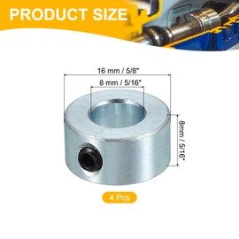 PATIKIL Bore 8 mm Shaft Collar 16 mm OD 8 mm Thickness, 4 Pack Carbon Steel Zinc Plated Landing Gear Stopper Wheel Collar with M4 Set Screw for Machine Tools Industry, Silver