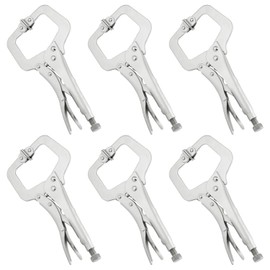 6 Pack 11 Inch C Clamp Locking Pliers,Locking C Clamp, Adjustable Nickel Plated C Pliers For Wood Working, Welding, Electrician Maintenance and more, by GENHAKON