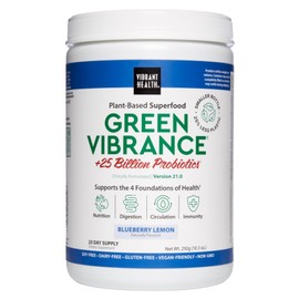 Vibrant Health, Green Vibrance, Superfoods Powder with 70+ Plant-Based Whole Foods & 25 Billion Probiotics Per Serving, Blueberry Lemon, 25 Servings
