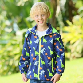 IjnUhb Waterproof Hooded Jacket for Boys Girls,Kids Raincoats Outdoor Windbreaker Dinosaur Rain Jacket (Navy,5T)