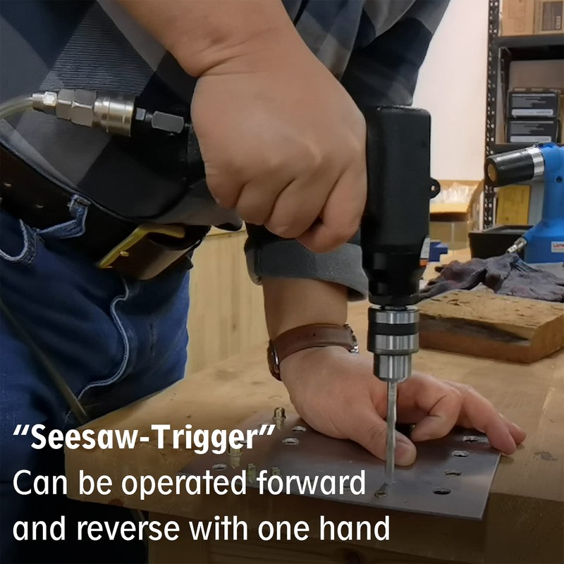 Heavy Duty 3/8” Reversible Keyed Air Drill, One-Hand Forward &