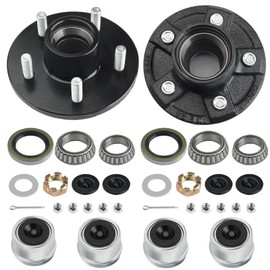 Klmnduo 2 Set Trailer Idler Hub Kits for 3500 lbs Trailer 1-1/16" to 1-3/8" Axle, 5 Lug Trailer Hub with L44649 L68149 Bearing Kit