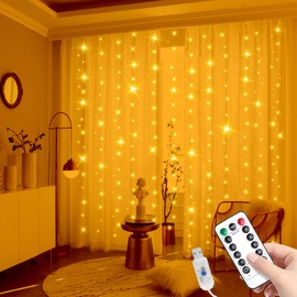 Curtain Fairy Lights, 3m×3m 300LED White Curtain Lights, Fairy Lights for Bedroom with 8 Modes Remote Control Timer Adjustable Brightness, String Lights for Bedroom, Garden, Party, Wedding Decorations