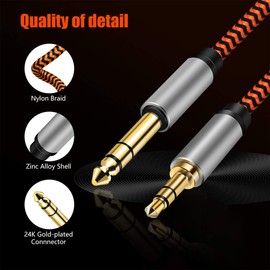 3.5mm to 6.35mm cable 6m,Youii 3.5mm (1/8 inch) Male TRS to 6.35mm (1/4 inch) Male TS Gold-Plated Connector Audio Stereo HiFi Nylond Braid Cable with Aluminium Alloy Housing. (6m)